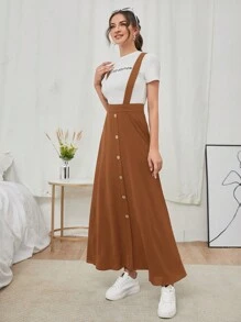 Mulvari 前紐扣背帶短裙不帶T恤 - 棕色 - 查看 4