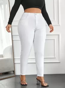 EURMUSE Plus Size  Solid Skinny Jeans - White - View 4