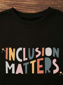 SHEIN EZwear 大碼字母圖案加絨內裏運動衫 - 黑色 - 查看 5