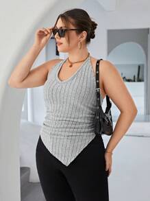 SHEIN Essnce Talla grande Top halter de espalda abierta bajo hanky - Blanco - Ver 4