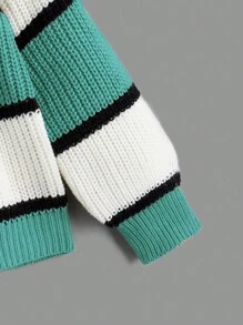 SHEIN Tween Girl Colorblock Drop Shoulder Sweater - Mint Green - View 4