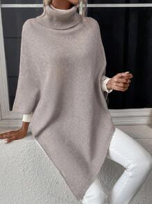 SHEIN Essnce Áo len cổ lọ có viền bất đối xứng - Màu Khaki - Xem 7