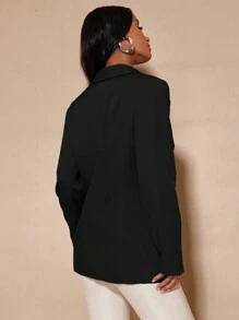 SHEIN BAE Lapel Neck Double Breasted Blazer - Black - View 2