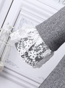 Baby Girl Fuzzy Trim Contrast Embroidery Mesh Double Breasted Overcoat & Bag - Grey - View 7