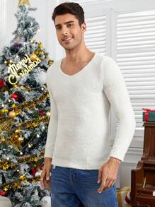 GENTILAND 男士素色V領套頭毛衣 - 白色 - 查看 4