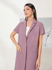 Seusyu Lapel Neck Dual Pocket Coat & Wide Leg Pants 2 Piece Set - Dusty Pink - View 5