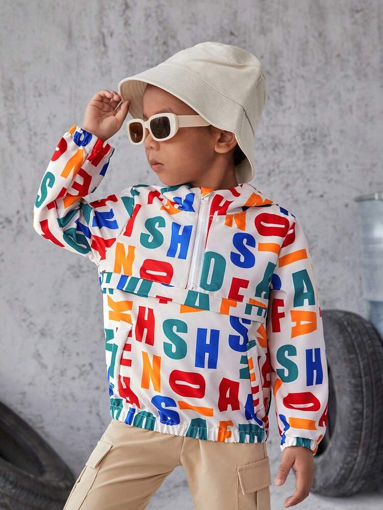 Young Boy Letter Graphic Hooded Jacket