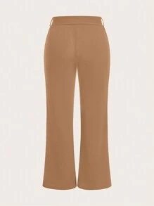 SHEIN Clasi Plus Solid Belted Flare Leg Pants - Khaki - View 2