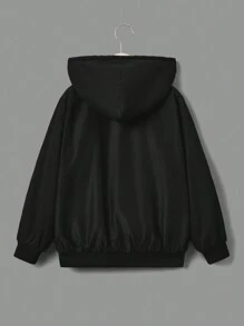 SHEIN 女大童拉鏈開襟加絨內裏連帽夾克 - 米色 - 查看 2