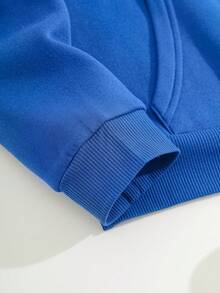 SHEIN LUNE Đồ họa Chữ cái Túi kangaroo Dây rút Lót nhiệt Hoodie - Màu xanh lam - Xem 8
