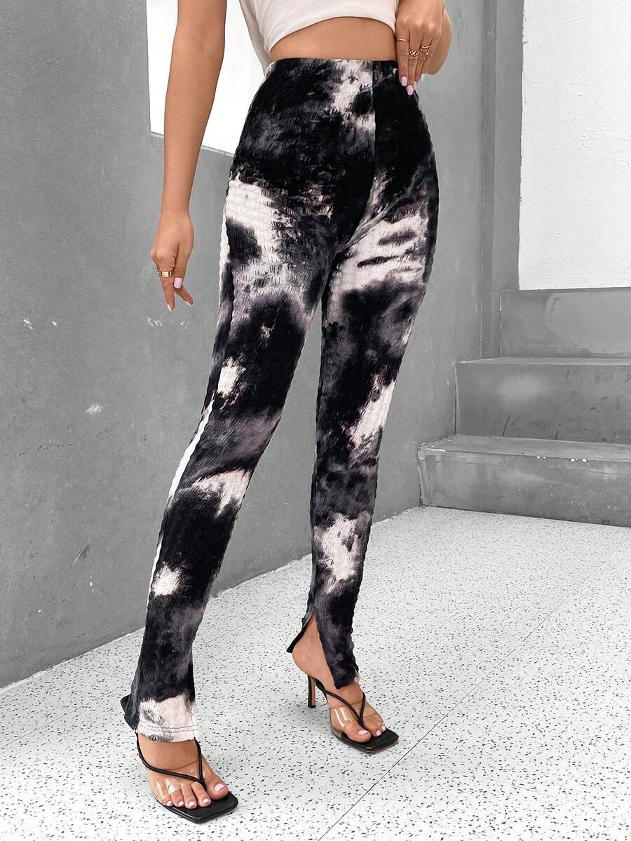 SHEIN Essnce Nhuộm buộc Viền chia cắt Xà cạp - màu đen - Xem 1