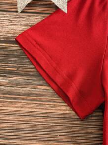 SHEIN EZwear Plus Christmas Letter Print Tee - Red - View 3