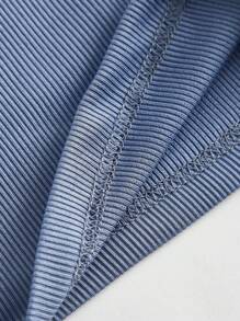 ROMWE Fairycore 圖案印花羅紋短款T恤 - 藍色 - 查看 4