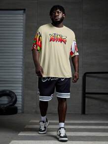 Manfinity EMRG Men Plus Cartoon Graphic Drop Shoulder Tee