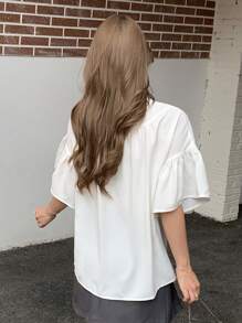 DAZY 繫帶領荷葉袖襯衫 - 白色 - 查看 2