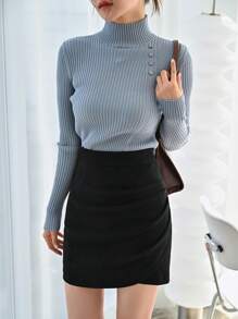 DAZY Solid Ruched Side Tulip Hem Skirt Fall Skirts - Black - View 11