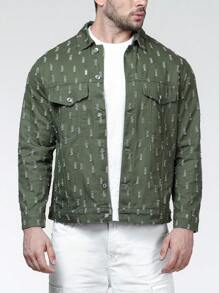 OTTIMOZO Nam Plus Rách Chi tiết về Flap Áo khoác denim - xanh quân đội - Xem 5