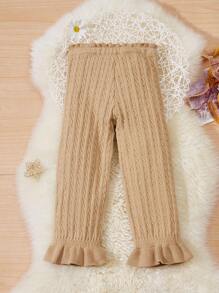 SHEIN Chica Joven Pantalones bajo con fruncido tejido