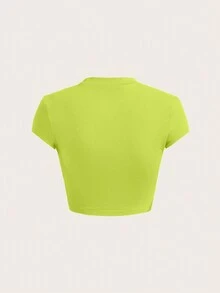 SHEIN ICON 水鑽字母圖案短款T恤 - 黃色 - 查看 2