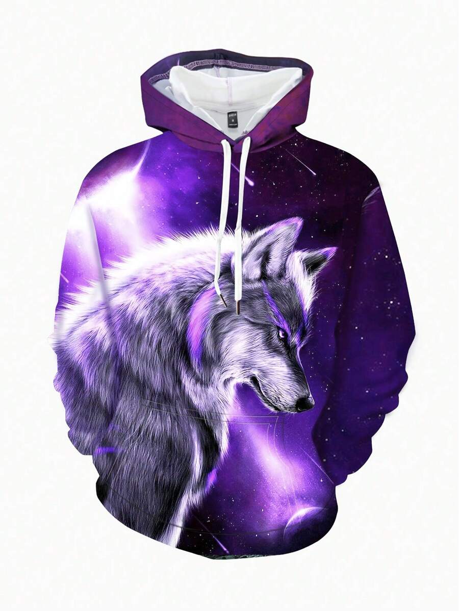 Manfinity LEGND Men 3D Wolf Print Drawstring Oversize Hoodie - Multicolor - View 1