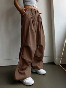 DAZY Quần jean ống rộng trơn - màu nâu - Xem 3