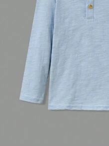 SHEIN 年輕男孩休閒針織半扣實色T卹，3入組季度扣領上衣 - 藍白色 - 查看 4