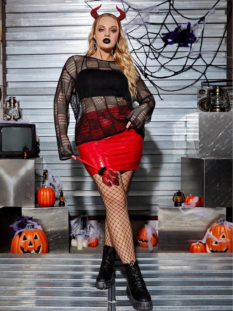 SHEIN EZwear מידות גדולות מגזרות מחוררות כתף חשופה חולצות ללא טופ סטרפלס - שחור - ראה 6