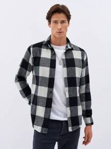 RueChic Men Buffalo Plaid Print Button Front Jacket - Multicolor - View 1