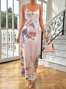 SHEIN Privé 印花吊帶洋裝 - 紫色 - 查看 2