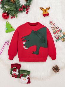 SHEIN Con trai Em bé Mô hình Cartoon Áo len - Đỏ - Xem 3