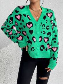 SHEIN LUNE Leopard Pattern Drop Shoulder Cardigan,Long Sleeve Tops Fall Winter Cloth For Women - Multicolor - View 4