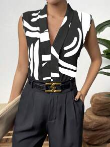 SHEIN Privé Blusa con estampado de dibujo - Negro - Ver 3