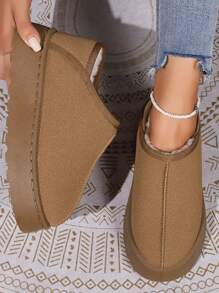 新款簡約保暖襯裡低幫舒適厚跟女雪靴 - 棕色 - 查看 1