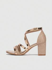 Women's Summer New Strap French Fashion Chunky Heel Closed-Toe Sandals - Champagne - View 4