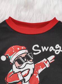 SHEIN Baby Boy Christmas Printed Color Block Sweatshirt & Jogger Pants Set