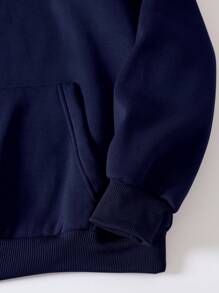 INAWLY Áo hoodie có dây rút có dây rút kiểu chữ Kangaroo - Xanh đậm - Xem 3