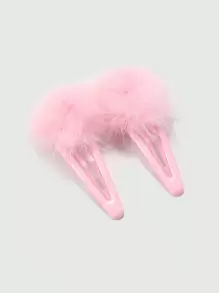 ROMWE Kawaii 2 件装 女式 绒球装饰 按扣 可爱发夹 爪夹 发夹