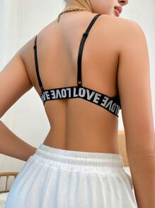 拼接字母織帶無鋼圈內衣 - 黑色 - 查看 2