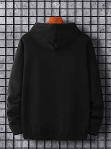 Manfinity Homme Men Plus Heart & Slogan Graphic Drawstring Hoodie - Black - View 2