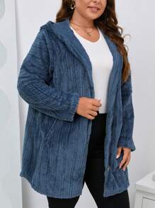 SHEIN LUNE 大碼斜口袋連帽絨布外套 - 霧霾藍 - 查看 3