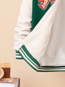 SHEIN Tween Boy Letter Embroidery Varsity Jacket Without Hoodie - Green - View 5