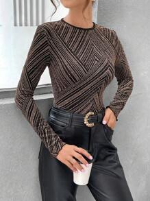 SHEIN Privé Geo Print Round Neck Tee - Black - View 4