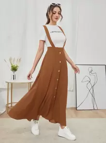 Mulvari 前紐扣背帶短裙不帶T恤 - 棕色 - 查看 5