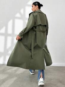 SHEIN LUNE 雙排釦腰帶風衣外套 - 軍綠色 - 查看 2