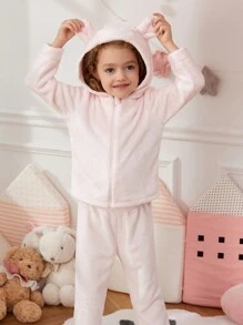 Girls' Flannel Flame Retardant Homewear Set - Baby Pink - View 4