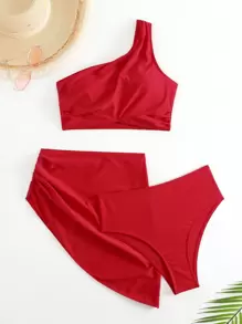 SHEIN Swim 2025 Jednokolorowy minimalistyczny dwuczęściowy strój kąpielowy na wakacje na plaży latem