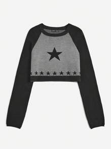 SHEIN EZwear Halloween Star Pattern Raglan Sleeve Crop Sweater - Multicolor - View 3
