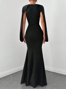 RueChic Cloak Sleeve Mermaid Hem Dress - Black - View 2