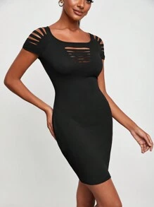 SHEIN Unity Cut Out Bodycon Dress - Black - View 6