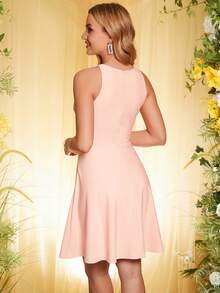 ANGEL FASHIONS Chất rắn Đường viền lỗ khóa Váy Dây - Hồng - Xem 2